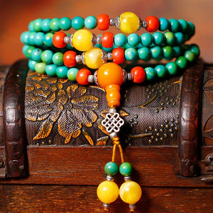 Buddha Stones 108 Mala Koraliki Tybetański Turkus Dzi Koraliki Ochrona Bransoletka