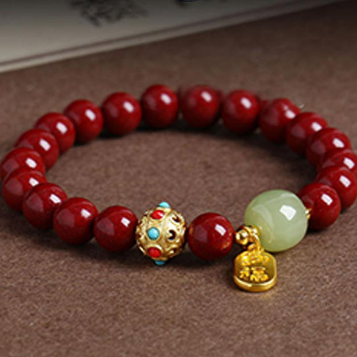 Bransoletka z Buddha Stones Cinnabar Green Aventurine Fortune Protection Charm