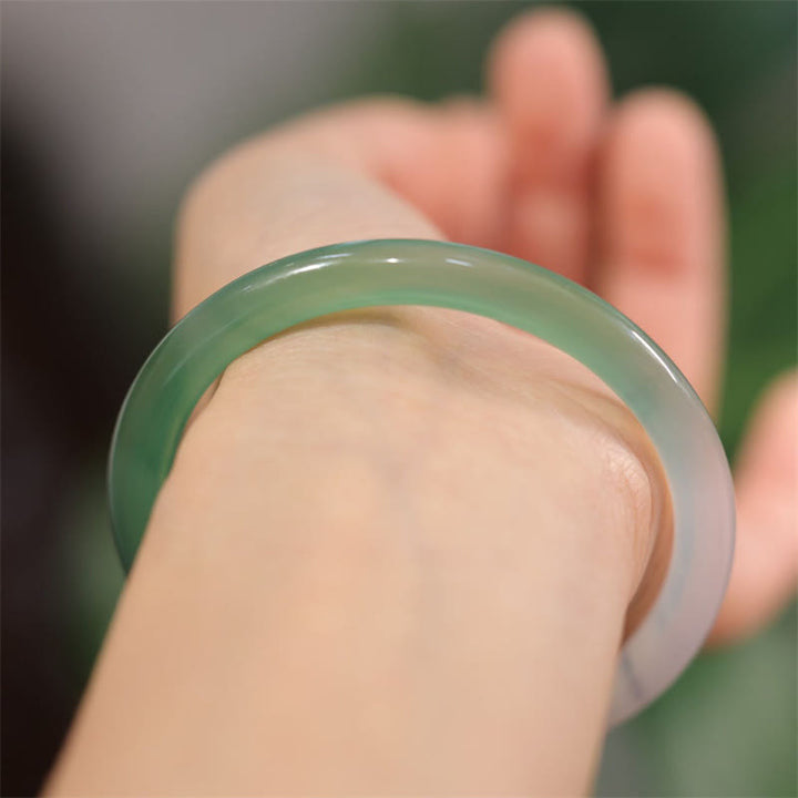 Buddha Stones Naturalny Biały I Zielony Chalcedon Agat Pozytywny Mankiet Bransoletka Bangle