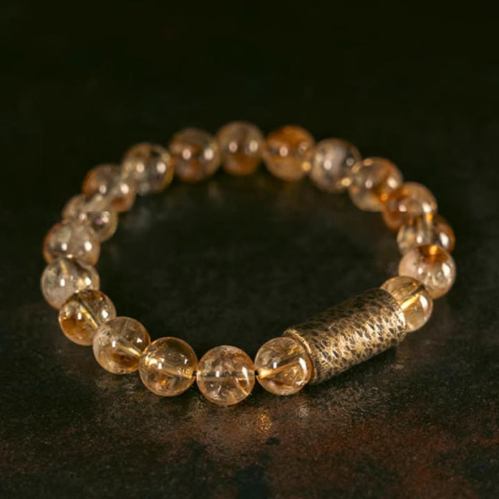 Bransoletka ochronna z naturalnego kryształu cytrynu i mosiądzu z Buddha Stones