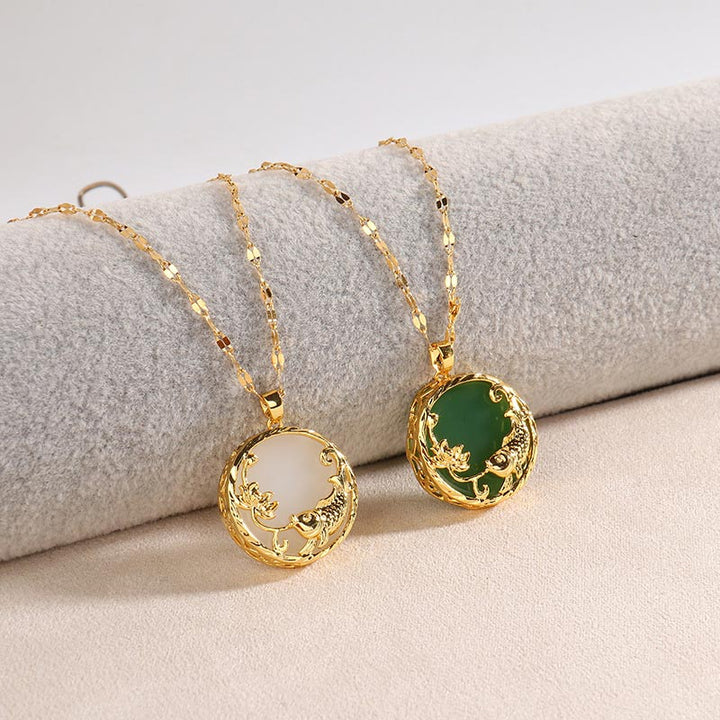 Buddha Stones Naturalny Jade Koi Fish Lotus Luck Naszyjnik Wisiorek - image 9