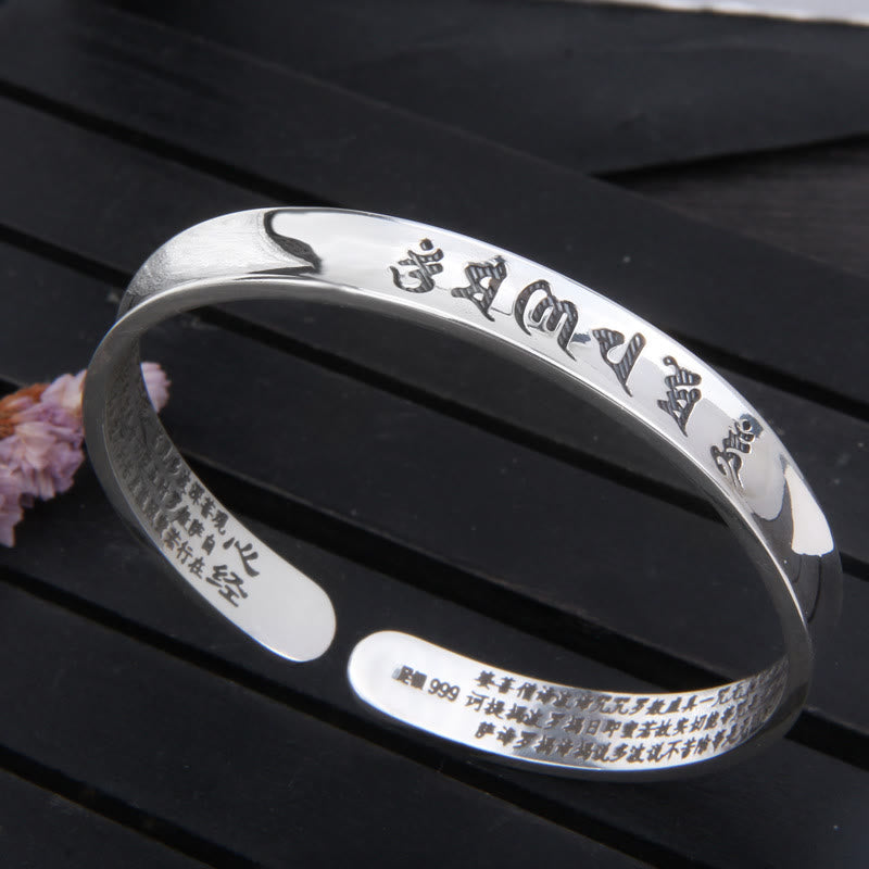 Buddha Stones 999 Srebro Sterlingowe Om Mani Padme Hum Heart Sutra Miłość Pokój Bransoletka Bangle
