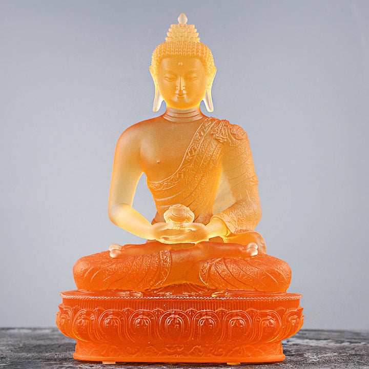 Buddha Stones Figurka Buddy wykonana ręcznie Liuli Dzieło sztuki Posąg spokoju Oferta domowa Dekoracja - Pomarańczowy Budda - image 8