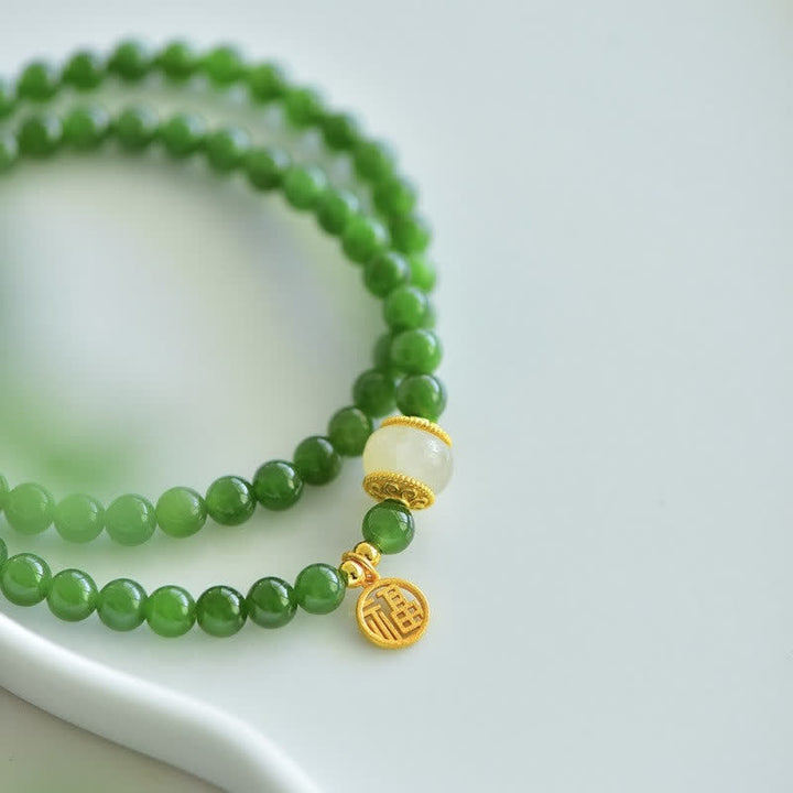 Bransoletka z jadeitu Hetian Cyan Happiness Blessing