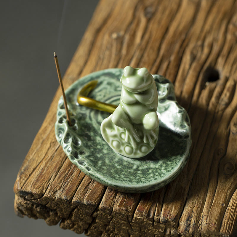 Buddha Stones Liść Medytacja Żaba Wzór Uzdrawiający Ceramiczny Kadzielnica Dekoracja