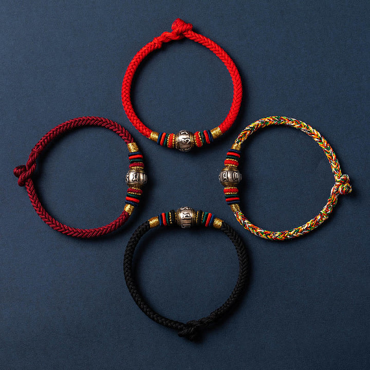 Buddha Stones 925 Srebro Sterlingowe Tybet Ręcznie Robione Om Mani Padme Hum Ochrona Szczęścia Bransoletka King Kong Knot Braided