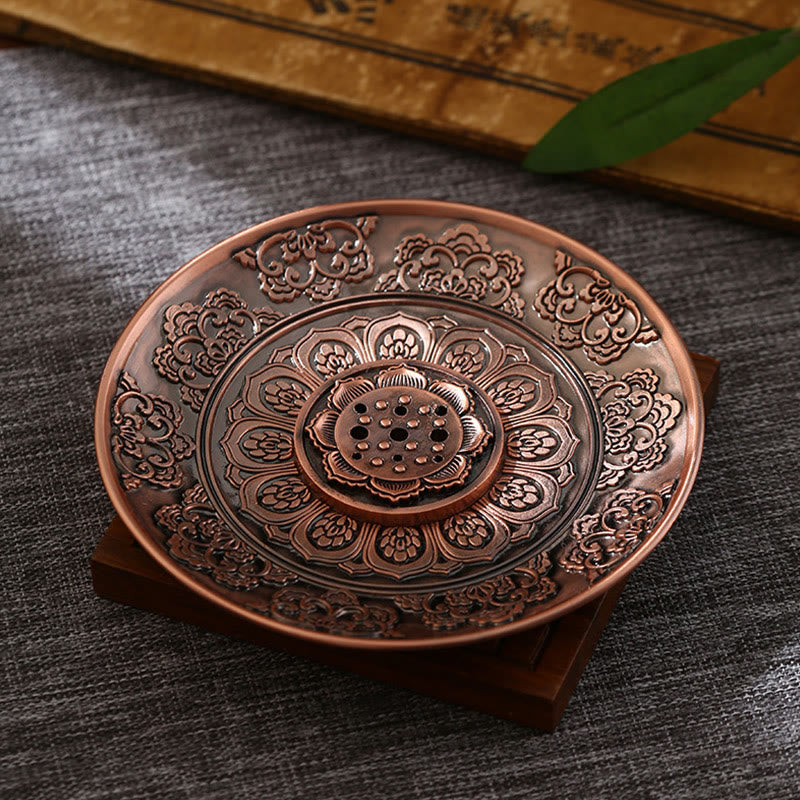 Buddha Stones Lotos Smok Feniks Osiem Pomyślnych Symboli Stop Cynkowy Uchwyt Na Kadzidełka Uzdrawiający Kadzielnica Dekoracja - Auspicious Lotus Brown (z dziewięcioma otworami na kadzidełka) - image 6