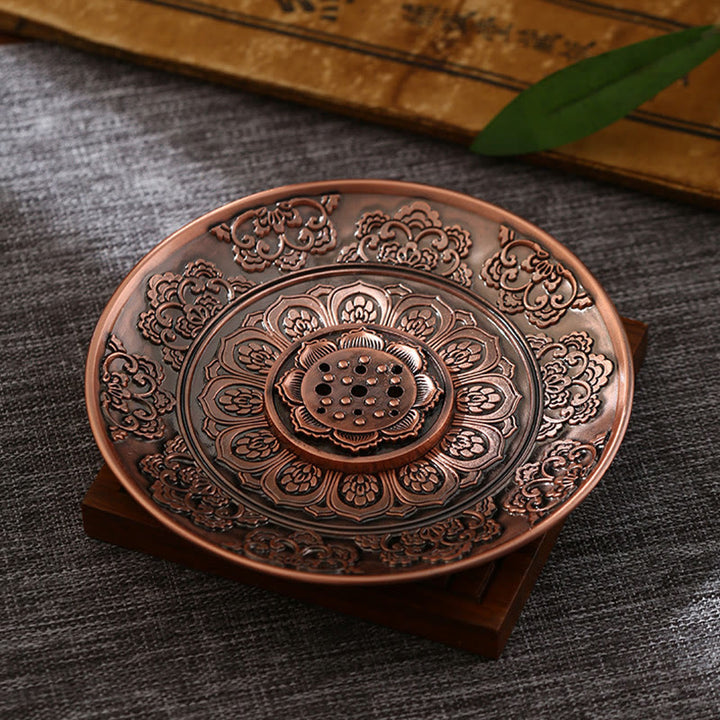 Buddha Stones Lotos Smok Feniks Osiem Pomyślnych Symboli Stop Cynkowy Uchwyt Na Kadzidełka Uzdrawiający Kadzielnica Dekoracja - Auspicious Lotus Brown (z dziewięcioma otworami na kadzidełka) - image 6