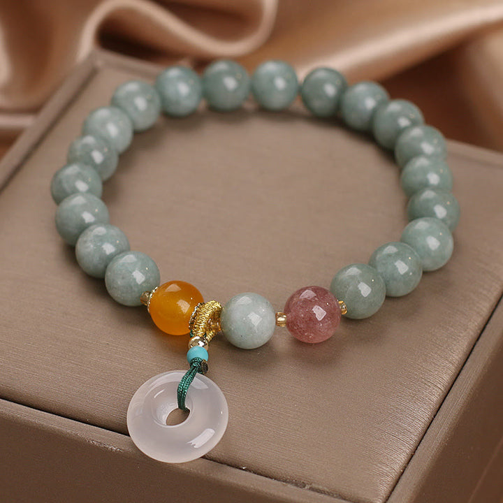Buddha Stones Naturalny Jadeit Kwarc Truskawkowy Koralik Bransoletka Peace Buckle Prosperity