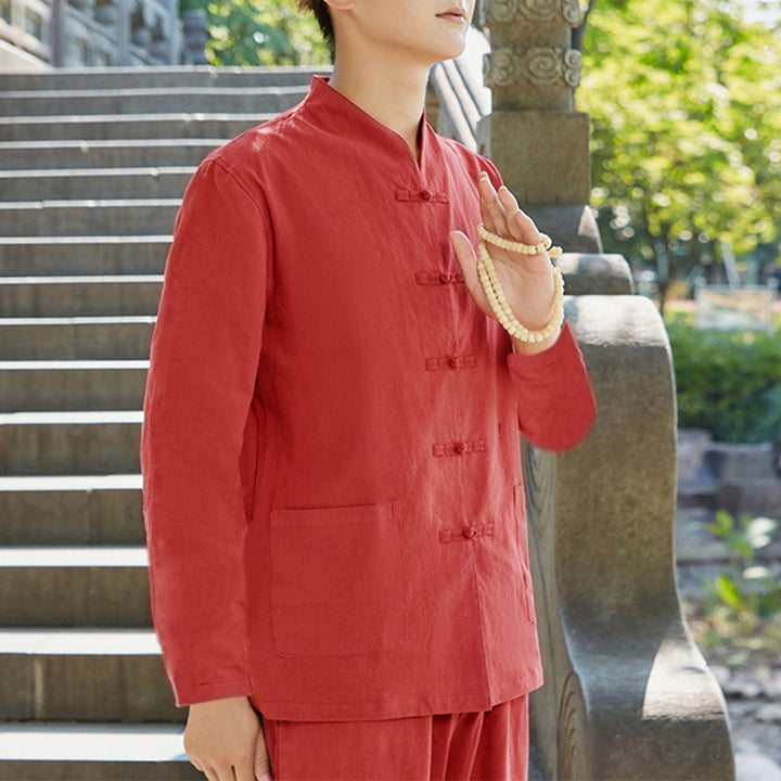 Buddha Stones Duchowa Praktyka Zen Joga Medytacja Modlitwa Odzież Bawełna Len Męski Zestaw - Czerwony - US/UK/AU48， EU58 (6XL) - image 4