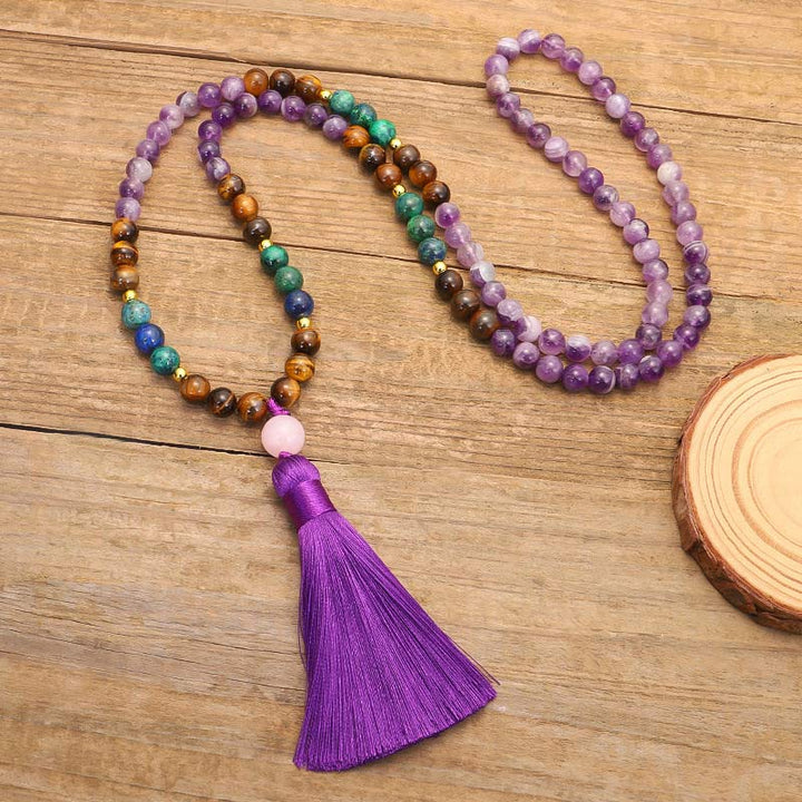 Zestaw Mala Bransoletka Oczyszczająca z Buddha Stones Tybetańskimi Ametystem