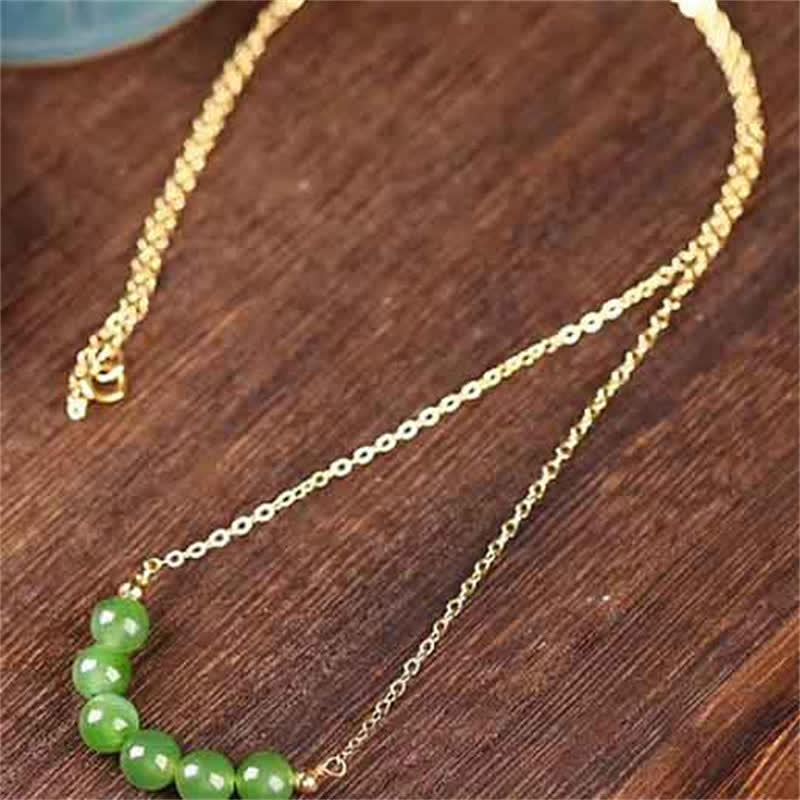 Naszyjnik z koralików Hetian Cyan Jade wykonany ze złota 14k