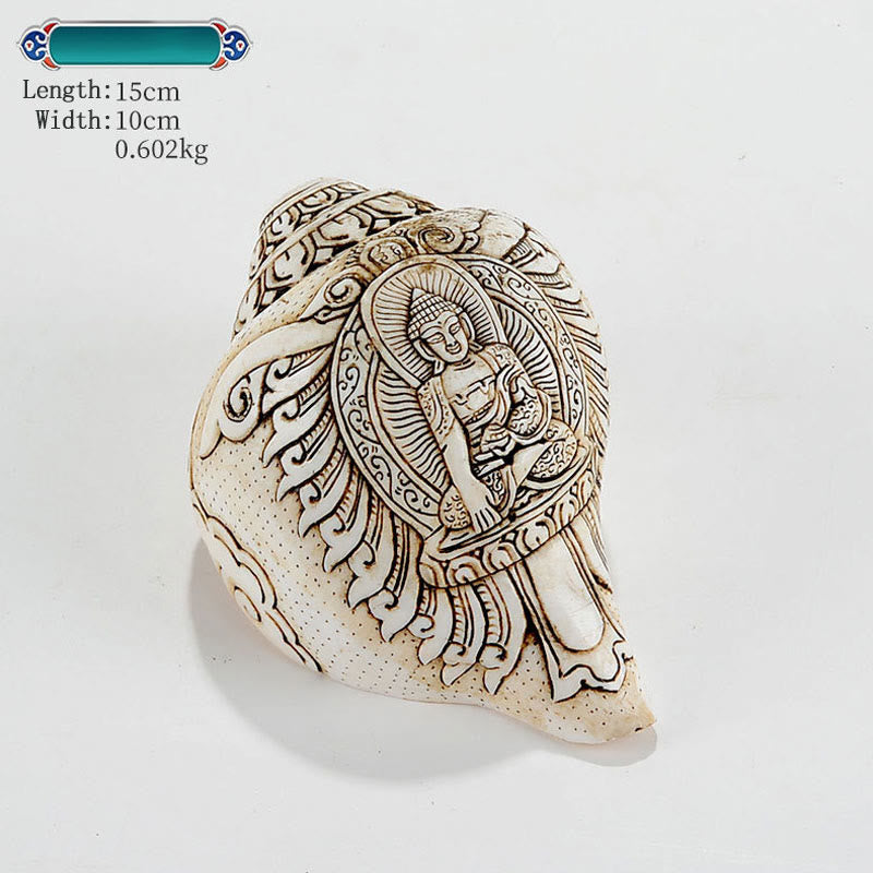 Tybetańska, ręcznie grawerowana dekoracja buddy Shankha Awalokiteśwary z muszli - Siakjamuni 15*10cm - image 7