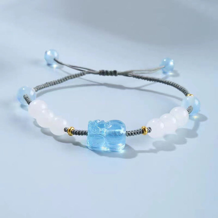 Buddha Stones Naturalny Akwamaryn PiXiu Hetian Biały Jade Bransoletka Lecznicza