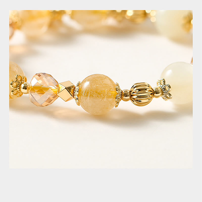 Bransoletka z Buddha Stones 14K pozłacana złotym rutylowym kwarcem Wealth Bell Lucky Fortune Charm
