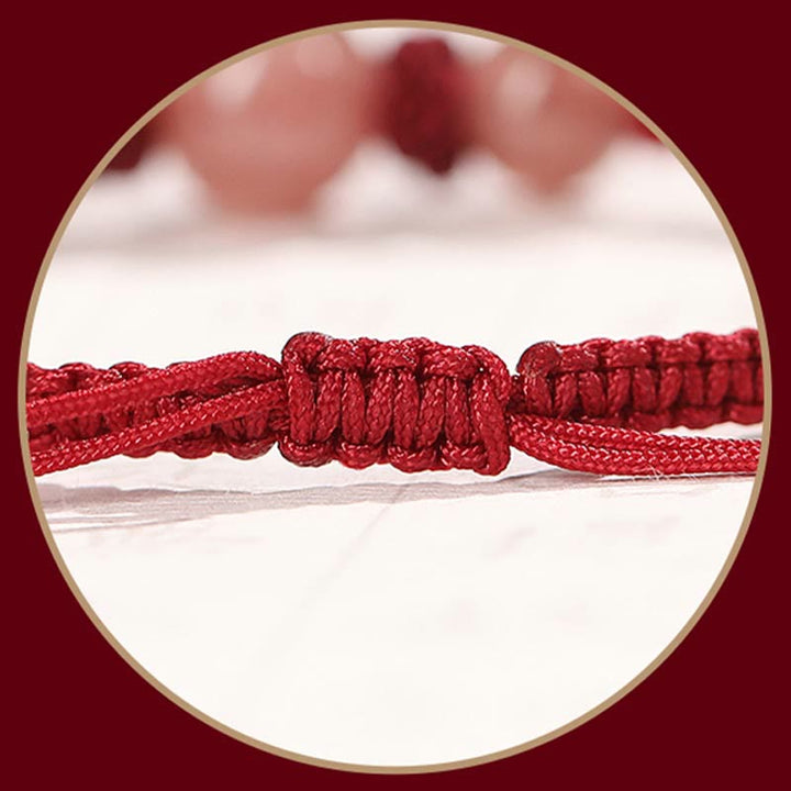 Buddha Stones Naturalny Kryształ Kwarcowy Truskawkowy Miłość Czerwona Bransoletka Tkana Sznurkiem Anklet