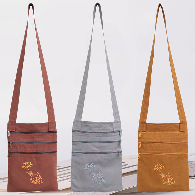 Spiritual Mind Practice Lotus Haftowana bawełniana torba na ramię Torba typu crossbody