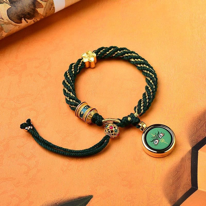 Buddha Stones Tybet Ręcznie Robione Pięć Bogów Bogactwa Szczęścia Thangka Amulet Koło Modlitewne Kwiatowy Urok Bransoletka Z Tkanego Sznurka