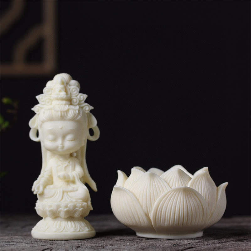 Buddha Stones Mini Kość Słoniowa Owoce Kwan Yin Awalokiteśwara Lotos Bogactwo Dekoracja Biurka