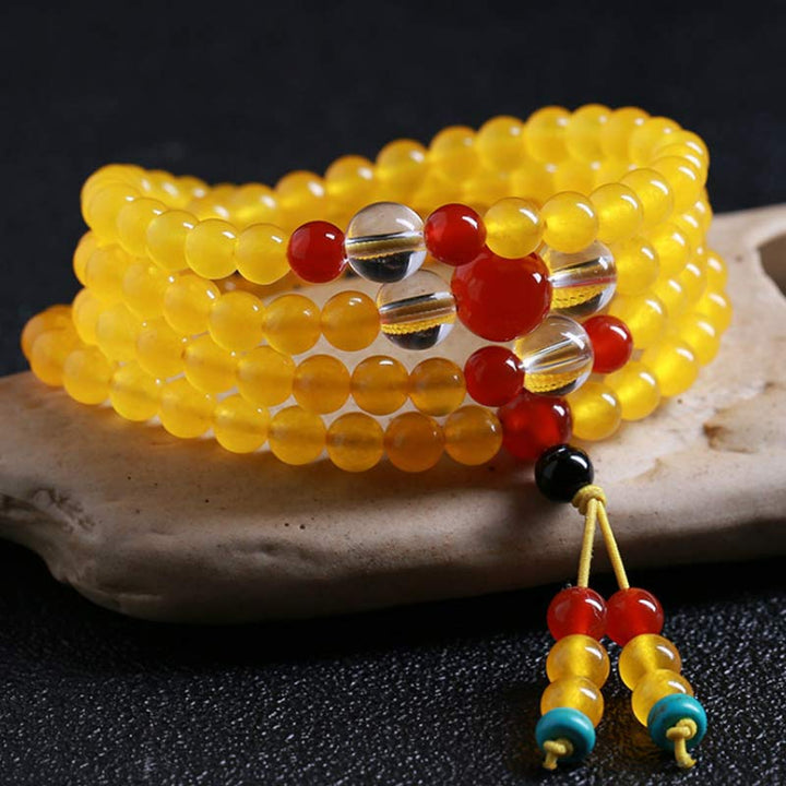 Buddha Stones 108 Mala Beads Bransoletka Harmony Yellow Chalcedon