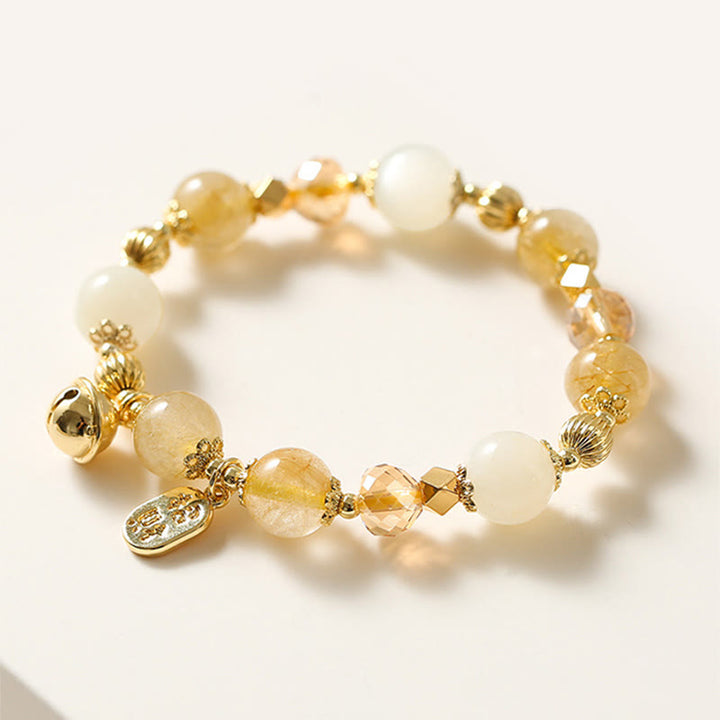 Bransoletka z Buddha Stones 14K pozłacana złotym rutylowym kwarcem Wealth Bell Lucky Fortune Charm