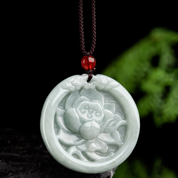 Naszyjnik z Buddha Stones Naturalny Jadeit Kwiat Lotosu Rzeźbiony Wisiorek Dobrobytu - image 4