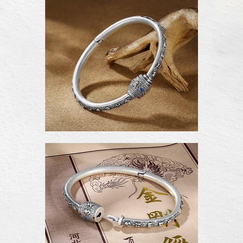 Buddha Stones 990 Srebro Sterling Tybetańskie Pomyślne Chmury Om Mani Padme Hum Grawerowana Bransoletka Kreatywności Bangle