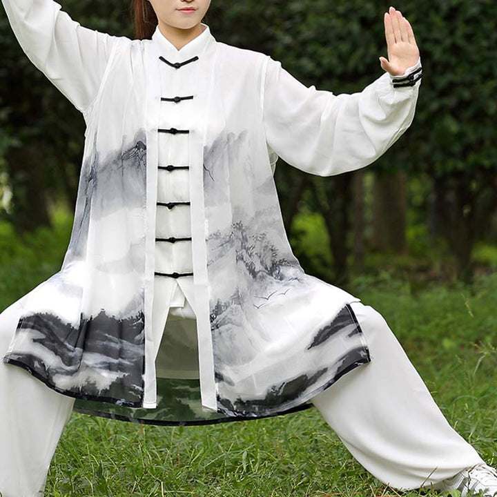3-częściowy zestaw ubrań unisex do medytacji z malowaniem tuszem, duchową modlitwą, zen, tai chi, qigong