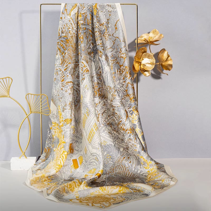 Kamienie Buddha Stones Dżungla Olej Malarstwo Pomyślne Chmury 100% Jedwabny Szalik Morwowy Premium Grade 6A Dwustronny Jedwabny Szalik na Szyję - Jungle Secret (Letni las pierwotny) - image 0