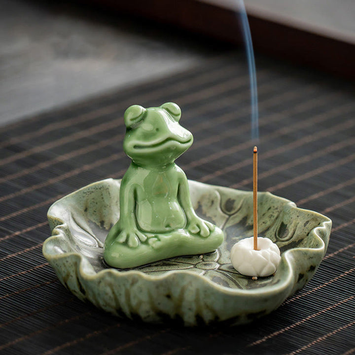 Buddha Stones Liść Medytacja Żaba Wzór Uzdrawiający Ceramiczny Kadzielnica Dekoracja