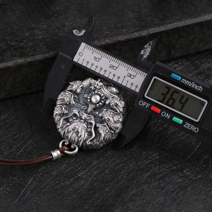 Buddha Stones 999 Srebro Sterling Dziewięć Smoków Bawiących Się Perłą Szczęście Ochrona Naszyjnik Wisiorek