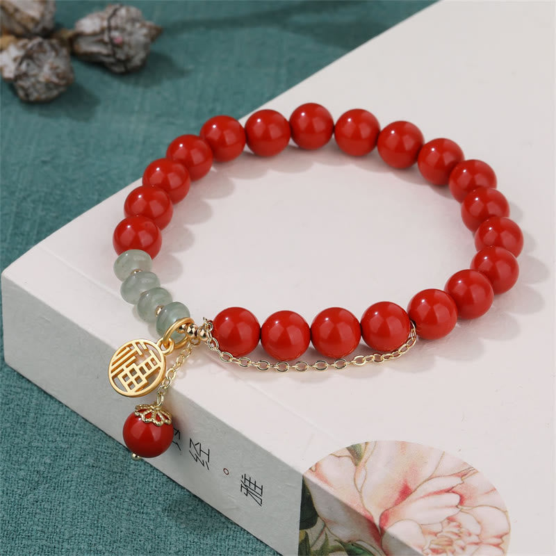 Bransoletka z Buddha Stones Cinnabar Uspicious Fu Character Jade Calm