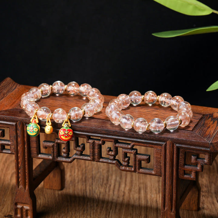 Buddha Stones Złoty Połykający Bestia Rodzina Charm Świecący Fluorescencyjny Liuli Szklany Koralik Bransoletka Sukcesu