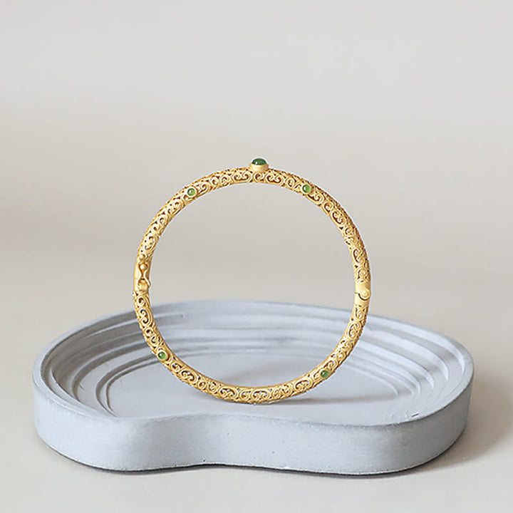 Buddha Stones Cyjan Jade Miedź Pomyślne Chmury Spokojna Uzdrawiająca Bransoletka Bangle