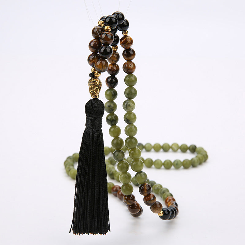 Bransoletka ochronna Mala z Buddha Stones z tybetańskiego zielonego jaspisu