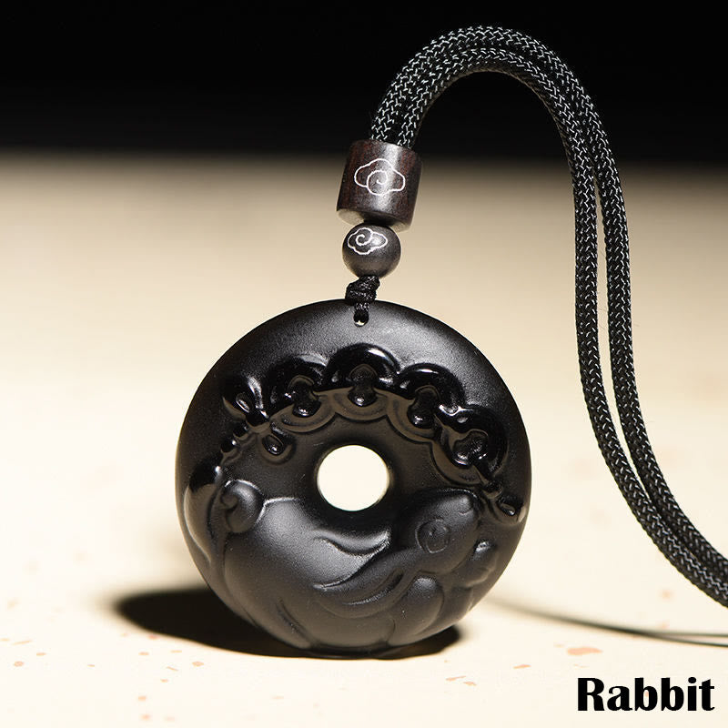 Buddha Stones Chiński Zodiak Naturalny Czarny Obsydian Spokój Klamra Siła Naszyjnik Wisiorek - image 2