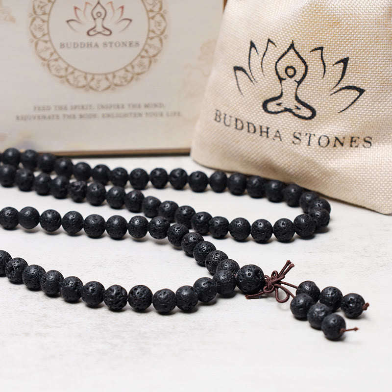 Buddha Stones 108 Naturalne Koraliki z Lawy Skał Modlitwy Mala Bransoletka Naszyjnik
