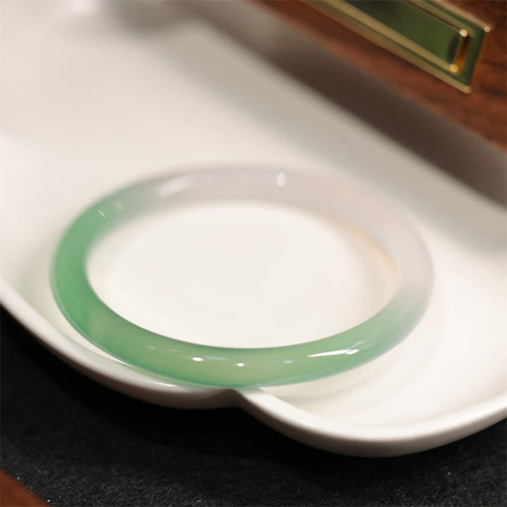Buddha Stones Naturalny Biały I Zielony Chalcedon Agat Pozytywny Mankiet Bransoletka Bangle
