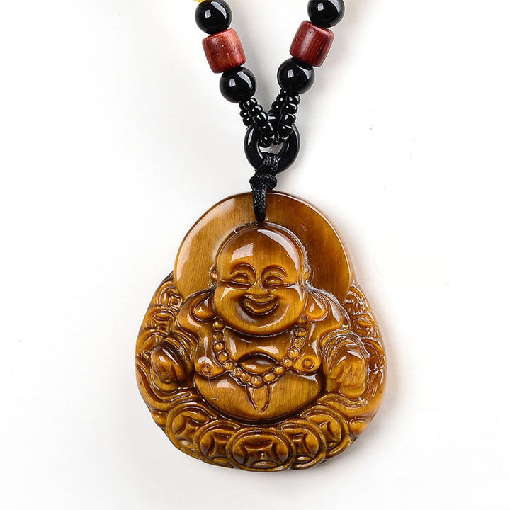 Naszyjnik z Buddha Stones Tygrysie Oko Śmiejący się Budda Błogosławieństwo - image 5