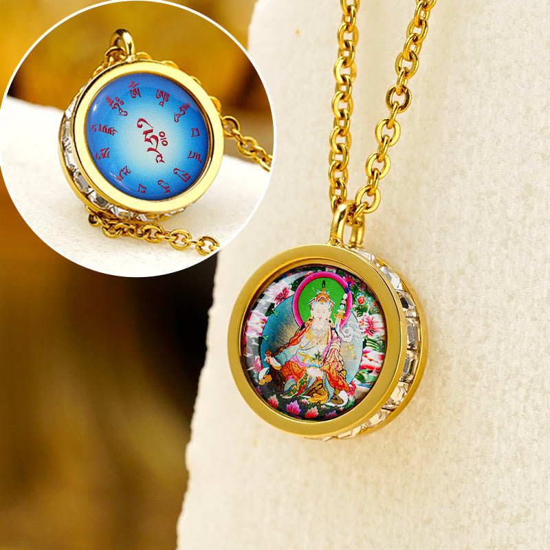 Buddha Stones Tybetański Żółty Bóg Bogactwa Zielona Tara Budda Spokój Naszyjnik Wisiorek Ze Stali Tytanowej - Przednia Mantra Padmasambhawy Bodhisattwy Tylna Mantra - image 12