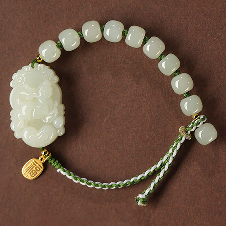 Bransoletka ze srebra próby 925 ze sznurka z chińskim znakiem zodiaku Hetian Jade