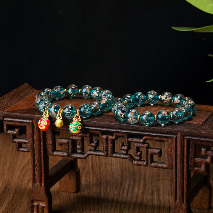 Buddha Stones Złoty Połykający Bestia Rodzina Charm Świecący Fluorescencyjny Liuli Szklany Koralik Bransoletka Sukcesu
