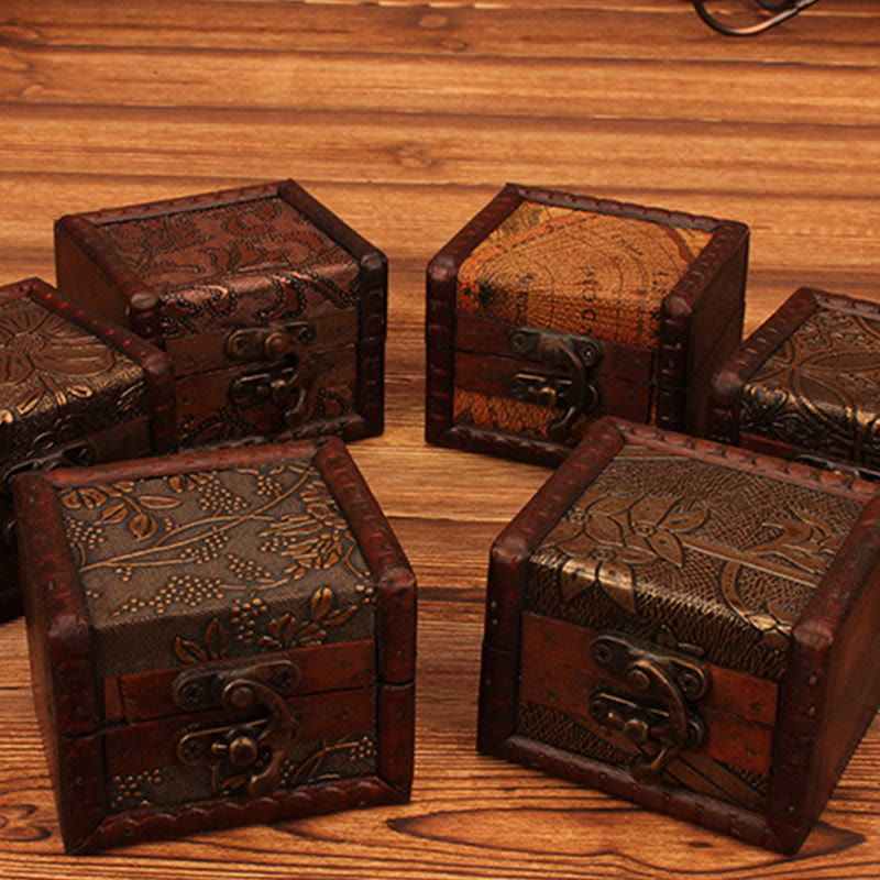 Buddha Stones Retro Małe Kwadratowe Drewniane Pudełko Na Biżuterię Kwiat Lotosu Trawa Winogrono Miedziana Moneta Żonkil Pudełko Do Przechowywania Biżuterii