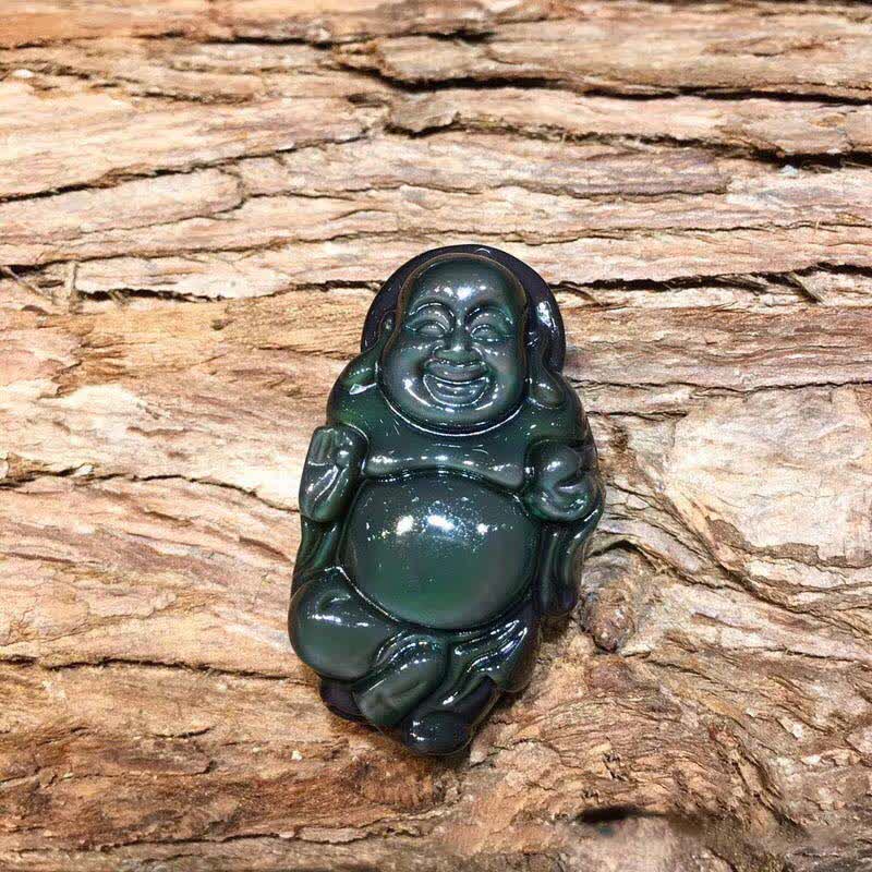 Naturalny tęczowy obsydianowy naszyjnik z wisiorkiem „Śmiejący się Budda” - image 9