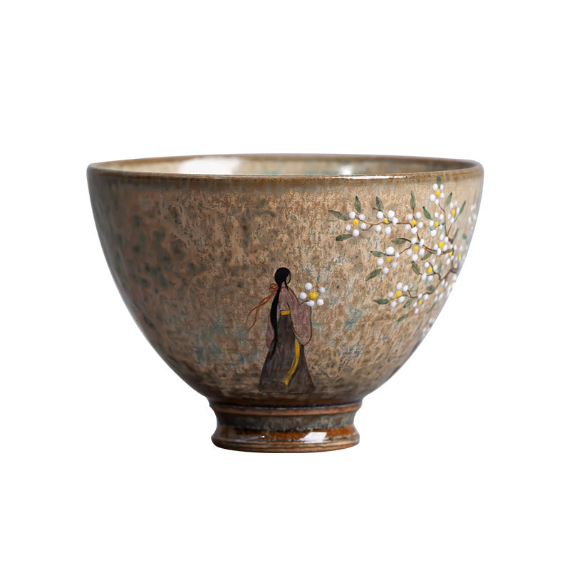 Buddha Stones Jingdezhen Malowana ręcznie porcelana Ru Kiln Hanfu Dziewczyna Kwiat Ceramiczny Filiżanka Kung Fu Filiżanki do herbaty