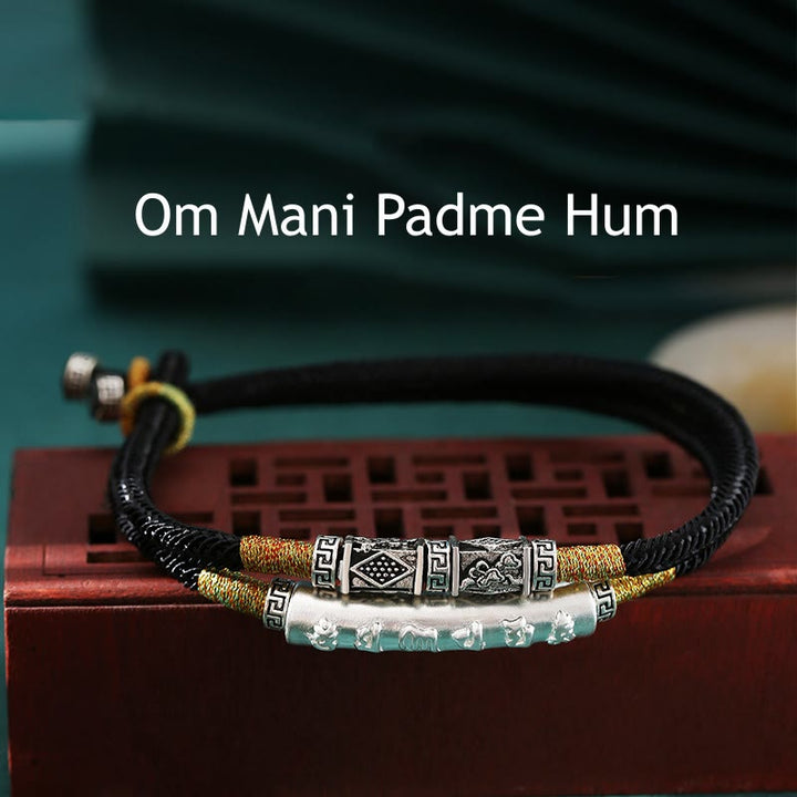 Buddha Stones 999 Srebro Sterling Ręcznie robione Om Mani Padme Hum Peace Braided Bransoletka