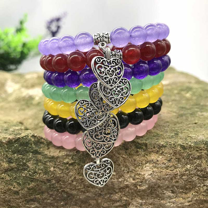 Naturalny kamień szlachetny, bransoletka z zawieszką Lucky Love Heart Stretch