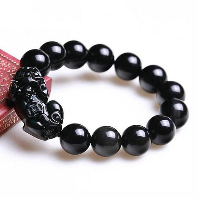 Buddha Stones FengShui PiXiu Obsydianowa Bransoletka Bogactwa