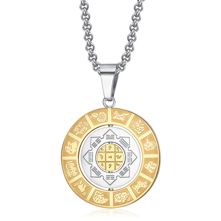 Buddha Stones Chiński Zodiak Dziewięć Pałaców Osiem Diagramów Bagua Amulet Naszyjnik Harmonii Obrotowy Wisiorek
