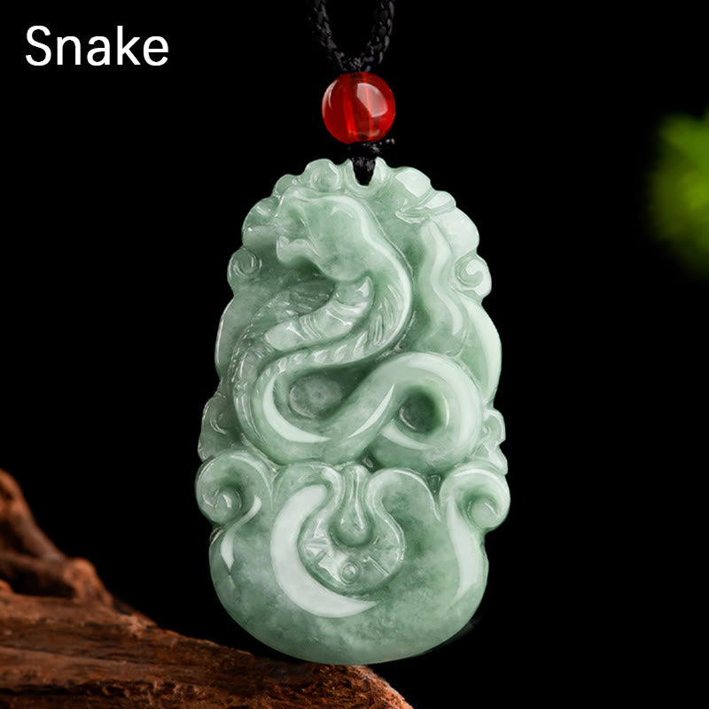 Buddha Stones Naturalny Zielony Jadeit 12 Chiński Zodiak Szczęście Dobrobyt Naszyjnik Wisiorek